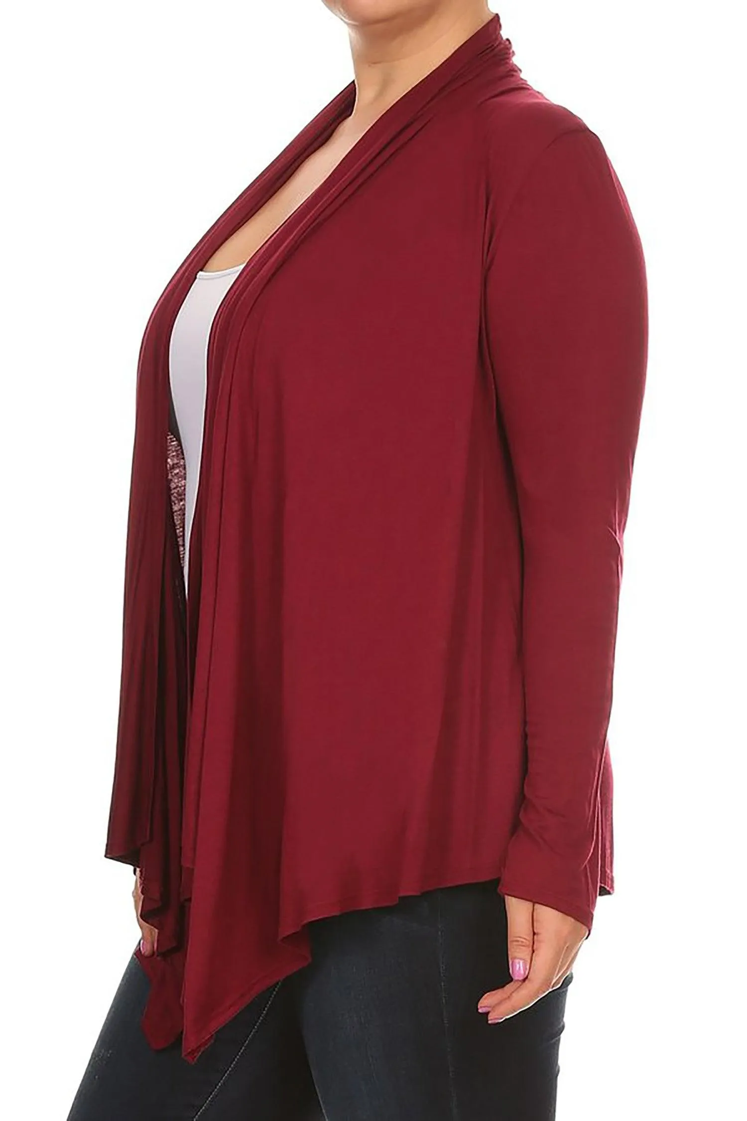 Women's Plus Size Casual Long Sleeve Draped Open Front Solid Cardigan