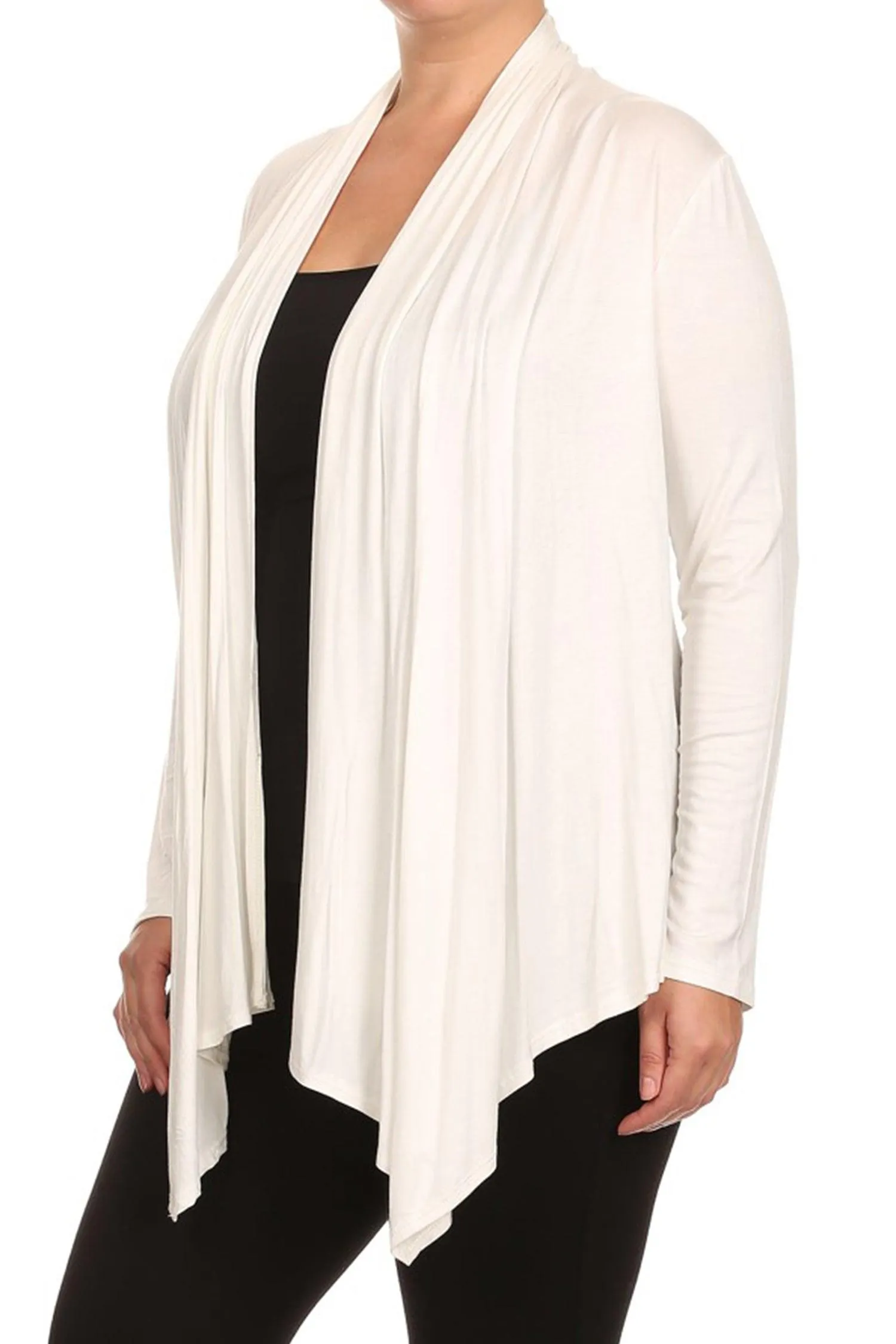 Women's Plus Size Casual Long Sleeve Draped Open Front Solid Cardigan